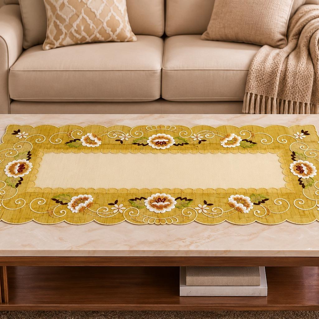 Taplak Meja Tamu Kaca Segi - Bordir 40x90cm
