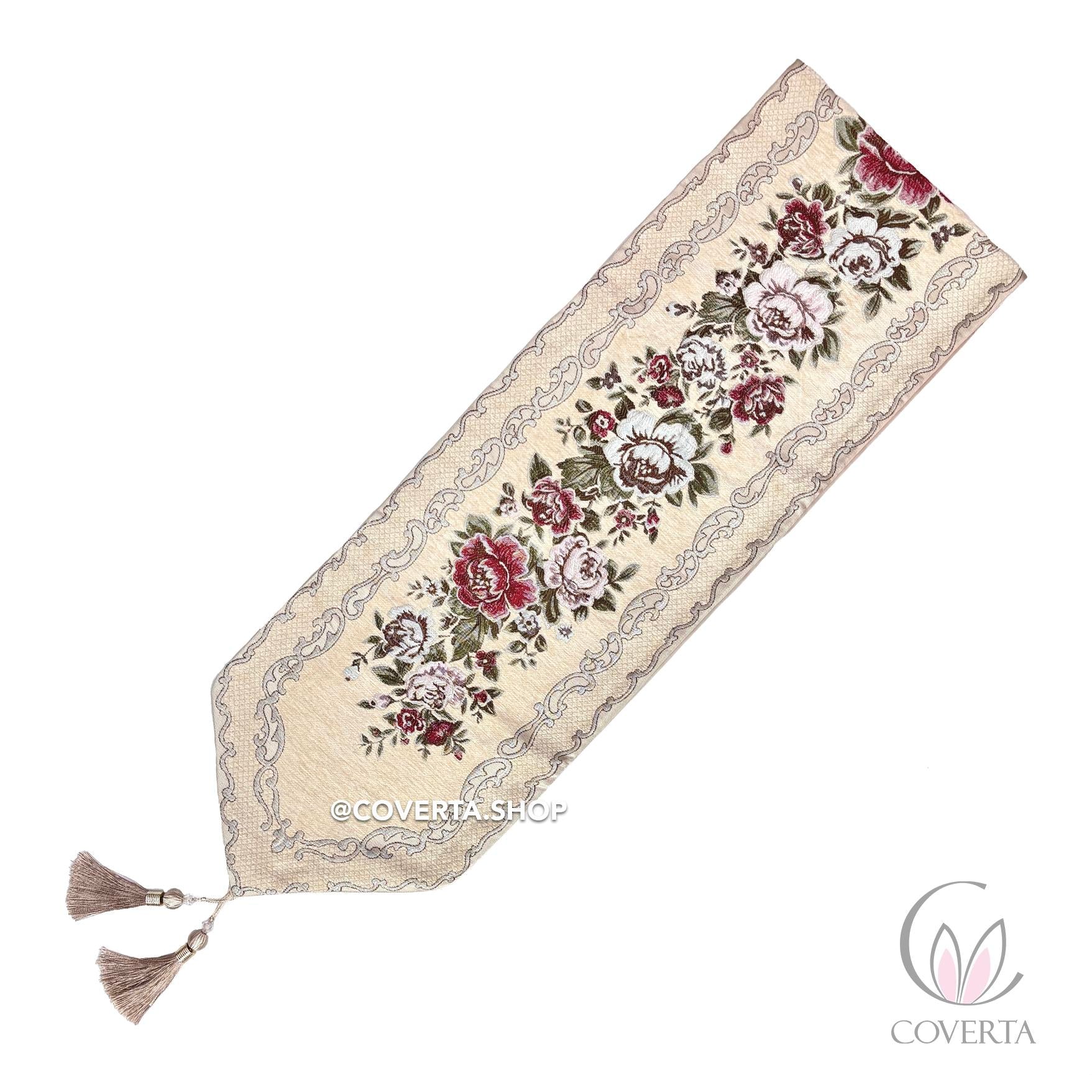 Table Runner Classic Flower | Taplak Meja Aesthetic Dekorasi Meja Makan Kain