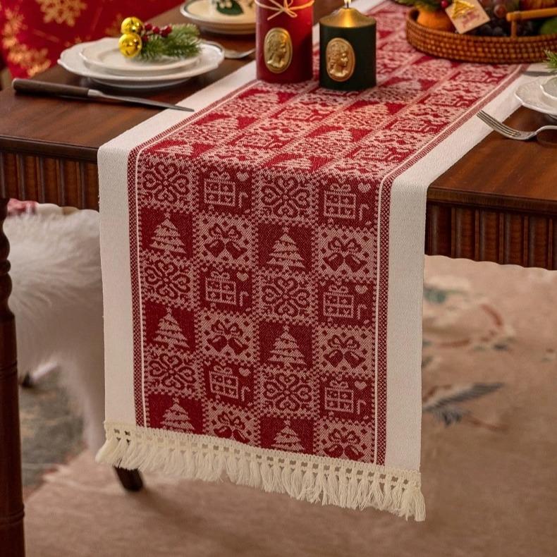Table Runner Raya Merah | Taplak Meja Natal Estetik Alas Meja Makan & Dekorasi Ruang Tamu