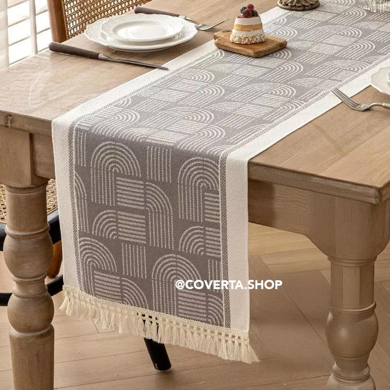 Coverta Table Runner Raya - Taplak Meja Makan Linen Estetik Motif Raya | Alas Meja Tamu Minimalis
