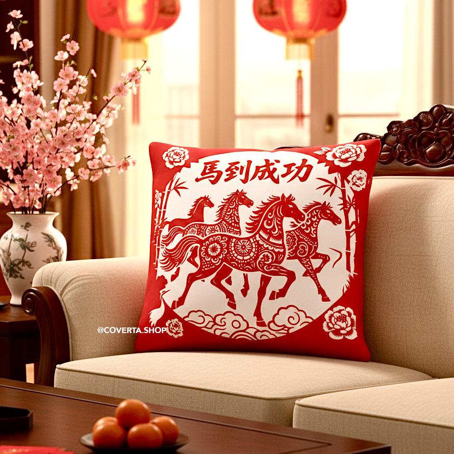 Cover Sarung Bantal Sofa Edisi Imlek - Cushion Cover CNY Motif Prosperity - Dekorasi Rumah Chinese New Year