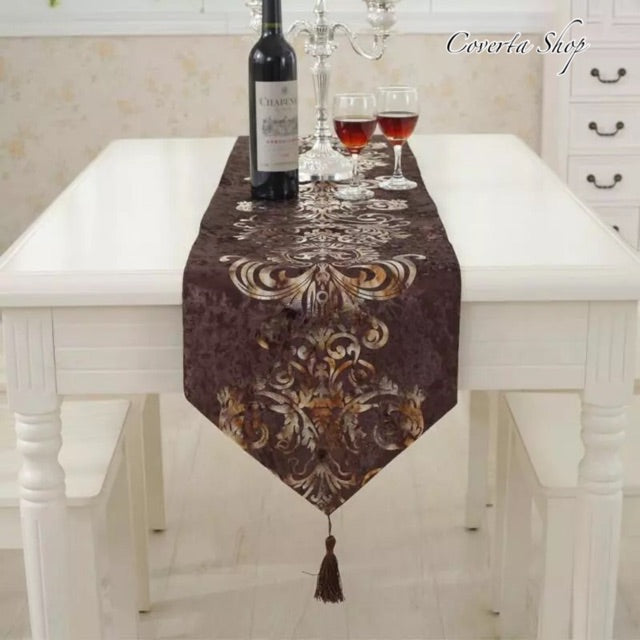 Table Runner / Bed Runner - Taplak Panjang - Luxury - Brown 33x250cm