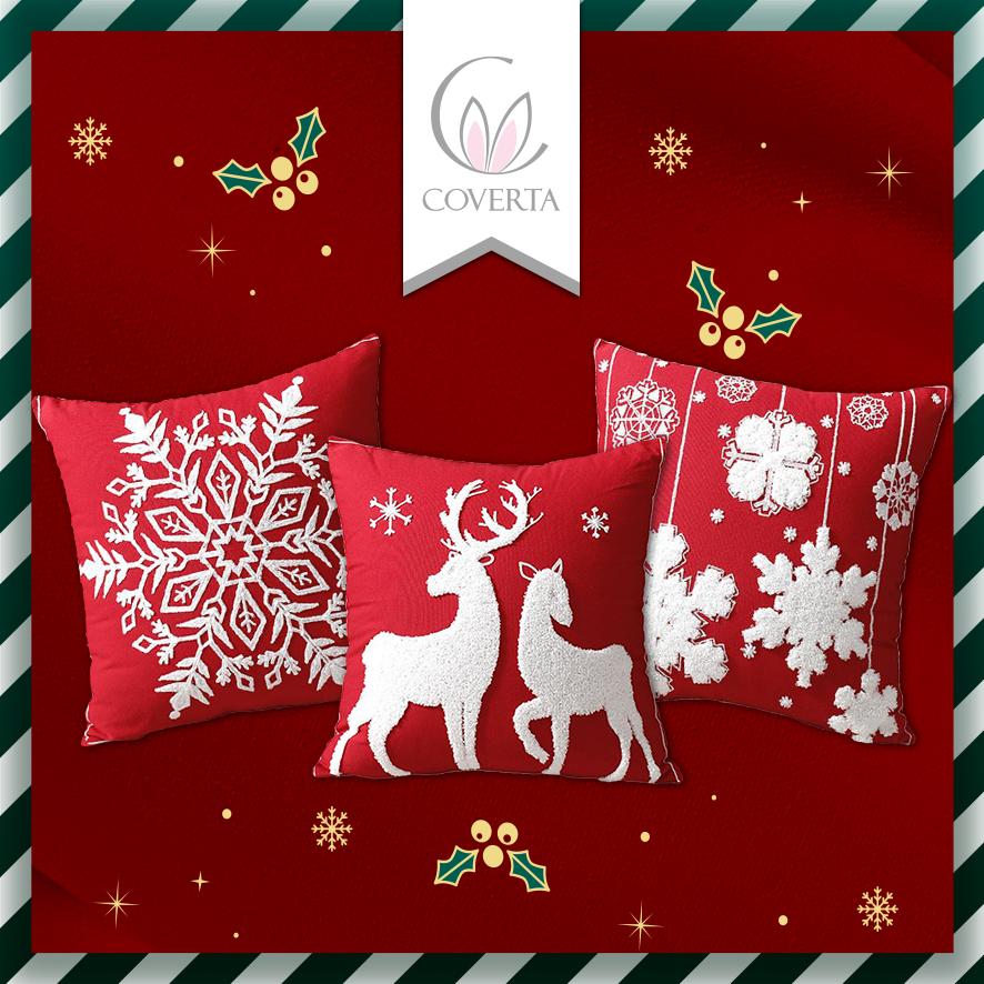 COVER Sarung Bantal Sofa Hiasan Natal 45x45 cm Motif Christmas Bordir Premium
