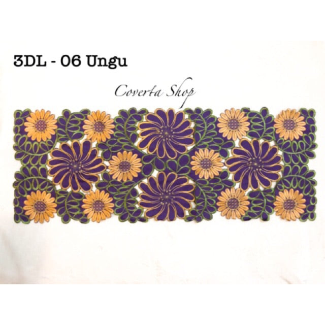 Taplak Meja Tamu Kaca Bordir 3D - 40x100cm (3DL - 06)