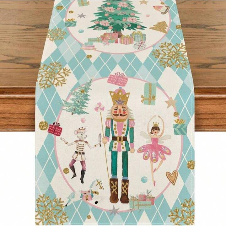 Table Runner Christmas Motif Nutcracker Taplak Meja Makan Kain Dekorasi Natal
