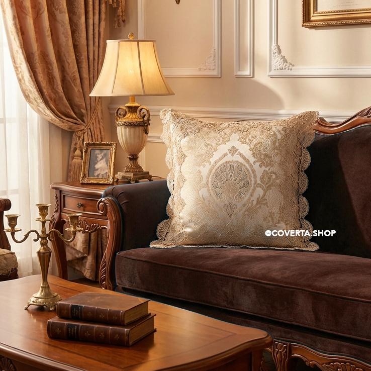 Sarung Bantal Ottoman Elegan Motif Klasik | Sarung Bantal Sofa Premium Renda 45x45cm
