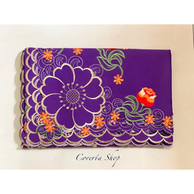 Taplak Meja Makan Bordir Purple0605 - 6-8 Kursi - 180x225cm