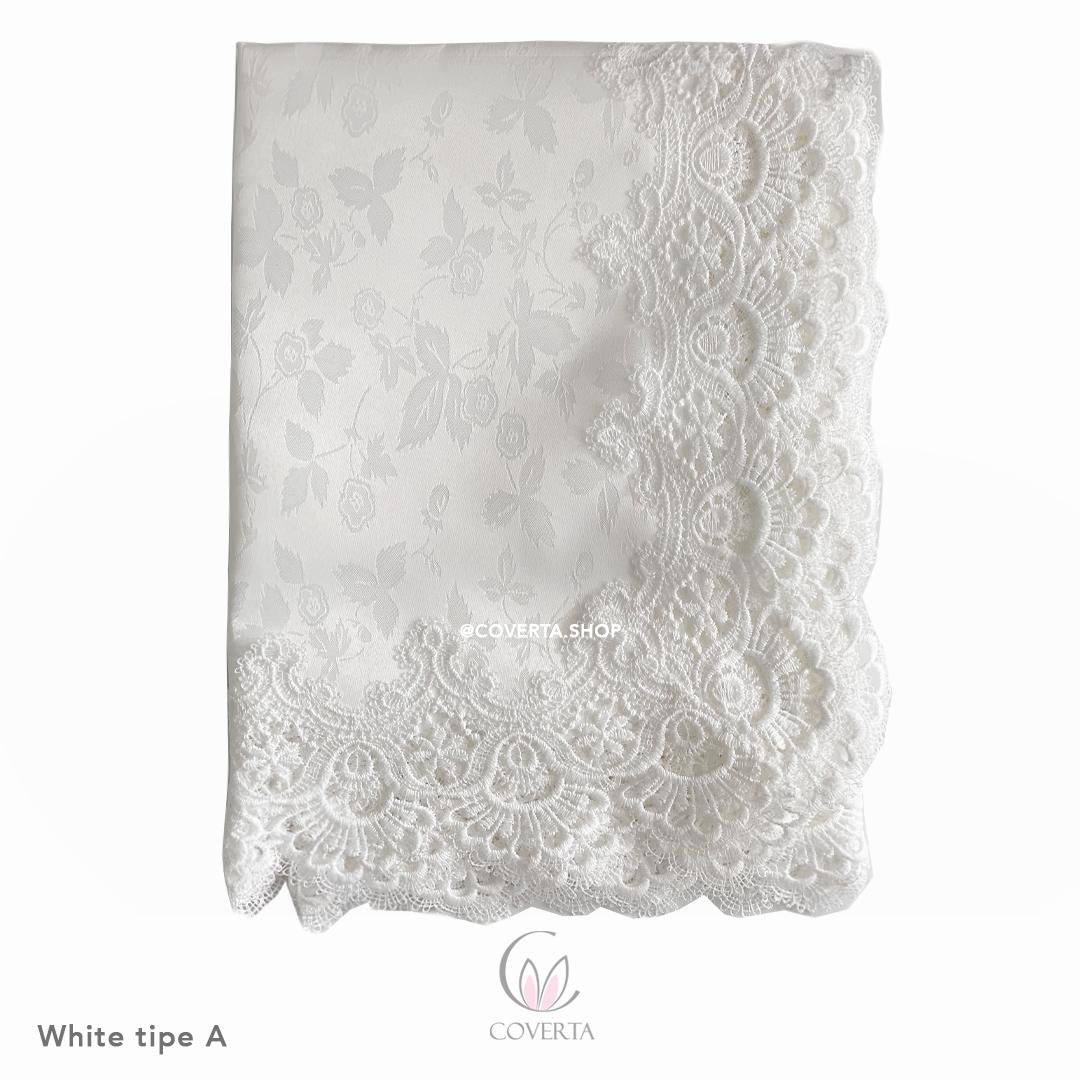 COVERTA Taplak Meja Makan Bordir Segi Cream Tipe B 150x220cm Eksklusif & Elegant untuk 6-8 Kursi Sarung Kursi Tidak Termasuk