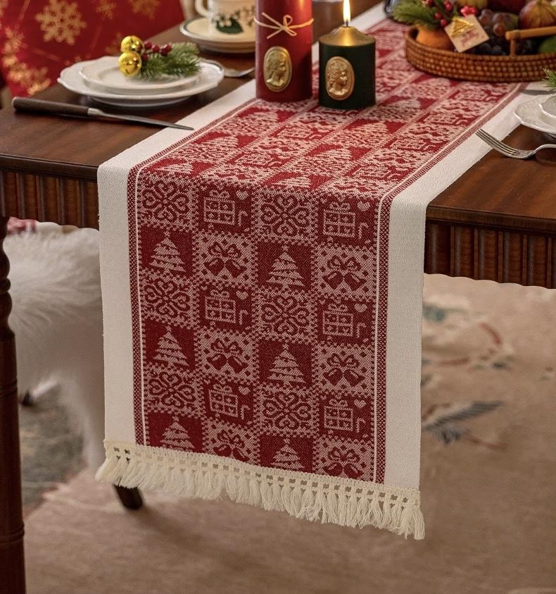 Table Runner Raya Merah | Taplak Meja Natal Estetik Alas Meja Makan & Dekorasi Ruang Tamu