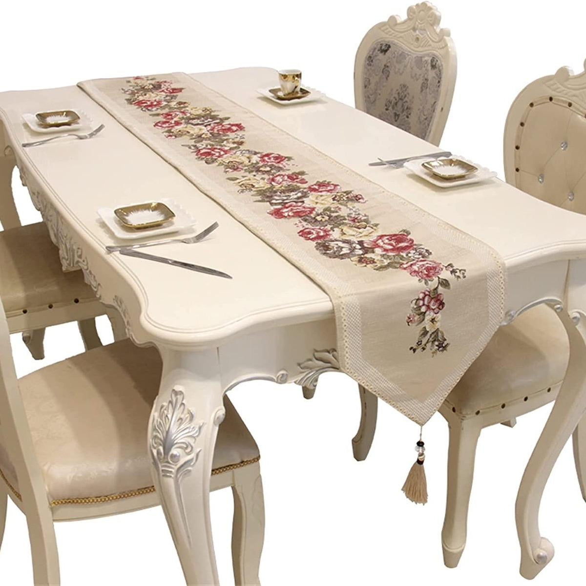 Table Runner Classic Flower | Taplak Meja Aesthetic Dekorasi Meja Makan Kain