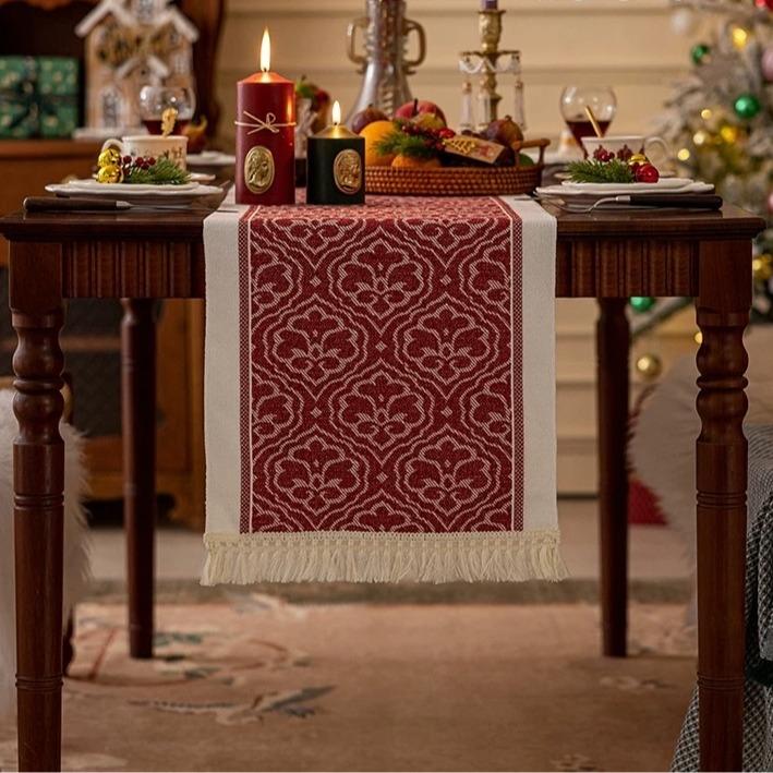 Table Runner Raya Merah | Taplak Meja Natal Estetik Alas Meja Makan & Dekorasi Ruang Tamu