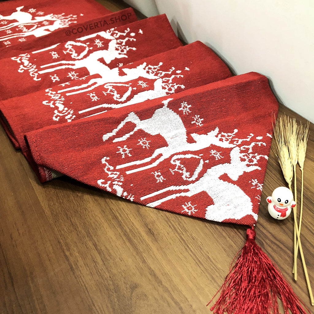 Taplak Meja Natal - Table Runner Christmas Tree Reindeer 35x175cm