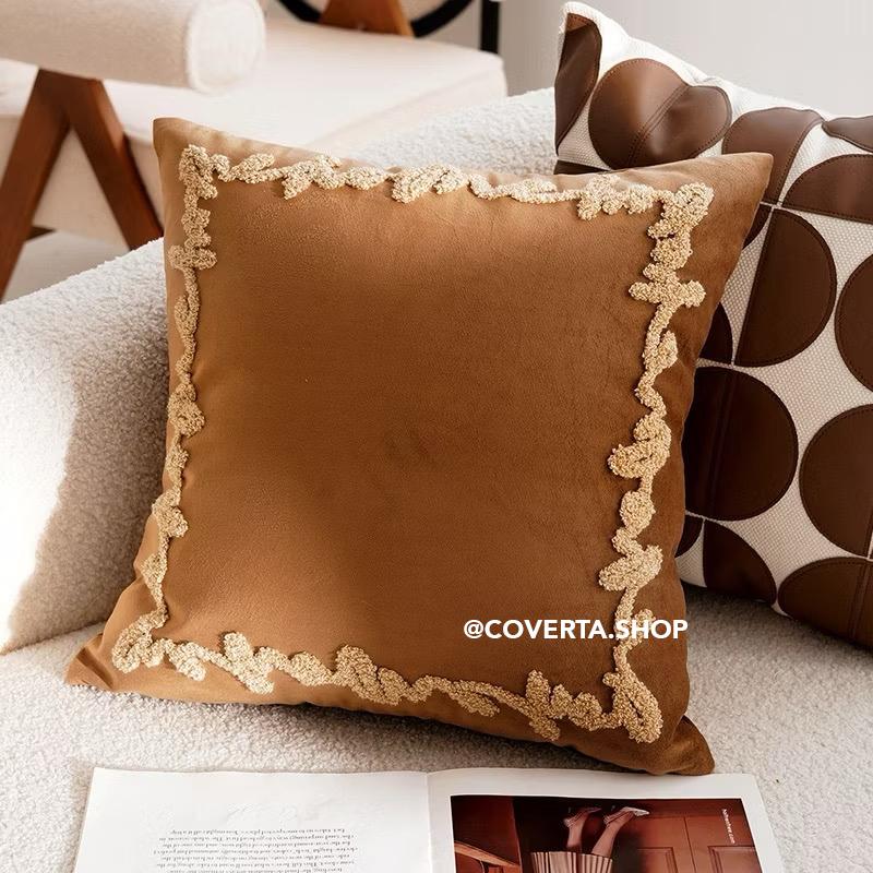 Sarung Bantal Sofa Kursi Japandi Style Coklat Putih Motif Kuda Geometris Premium 45x45cm