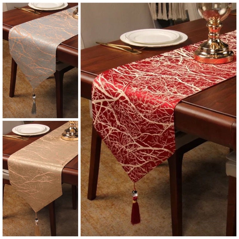 Table Runner Panjang Meja Makan / Taplak Meja Tamu Motif Grass Root