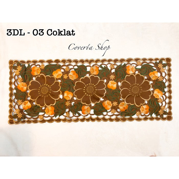 Taplak Meja Tamu Kaca Bordir 3D - 40x100cm (3DL - 03)
