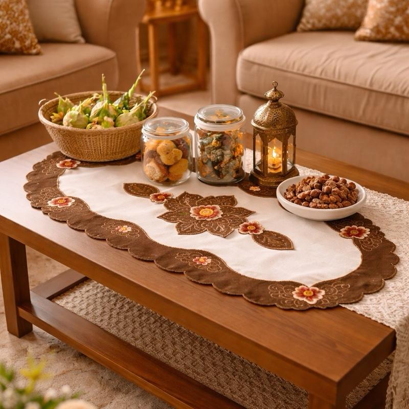 Taplak Meja Tamu Bordir 40x85cm (Kode B16-31 Oval)