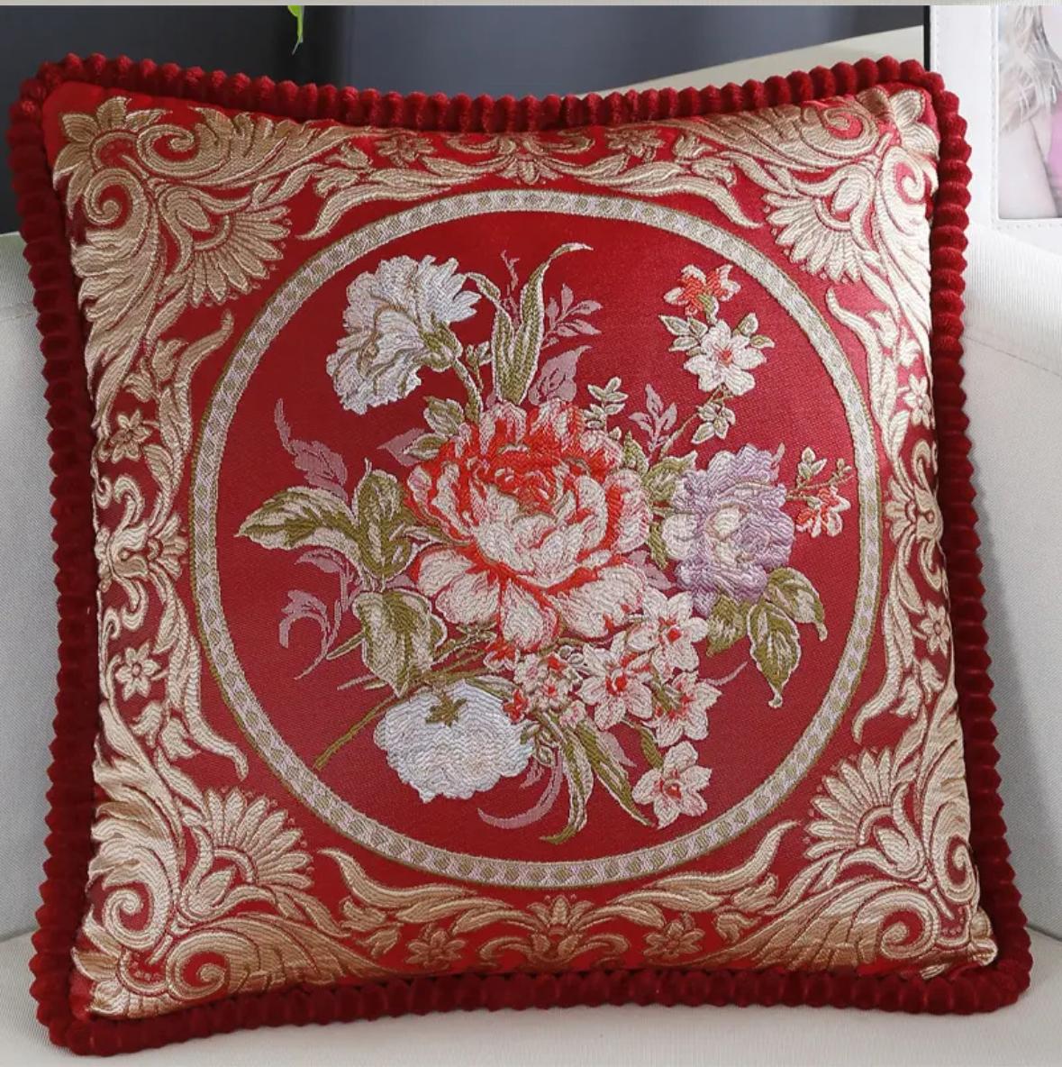 Sarung Bantal Kursi Sofa Coverta Belgi Classic Flower 45x45cm dengan Motif Bunga yang Halus dan Detail Bordiran Menawan - Dekorasi