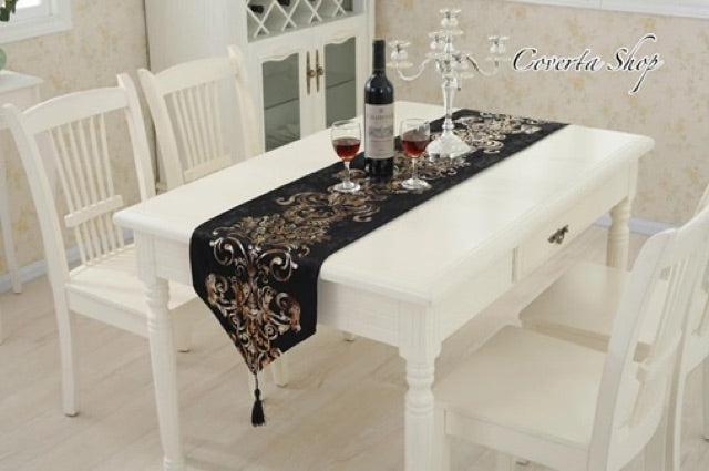 Table Runner / Bed Runner - Taplak Panjang - Luxury - Black 33x250cm