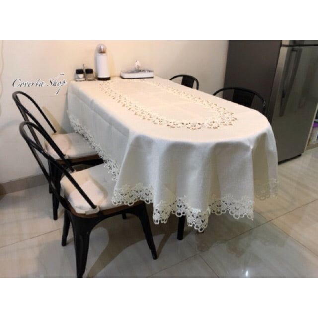 Taplak Meja Tamu Bordir Polos Oval 4-6 Kursi (130x180cm)