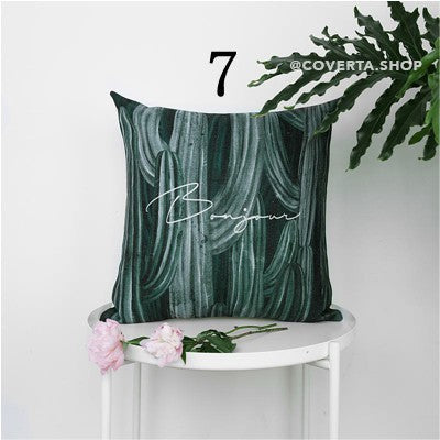 Sarung Bantal Kursi Sofa Hijau - Monstera 45x45cm