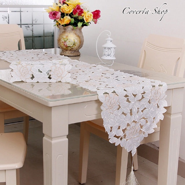 Table Runner Bordir - Taplak Meja Panjang Putih