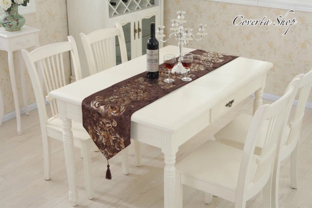 Table Runner / Bed Runner - Taplak Panjang - Luxury - Brown 33x250cm