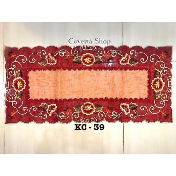 Taplak Meja Tamu Kaca Bordir 40x90cm