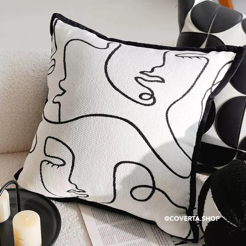Sarung Bantal Sofa Minimalis Hitam Putih Monochrome – Cushion Cover Motif Modern Scandinavian