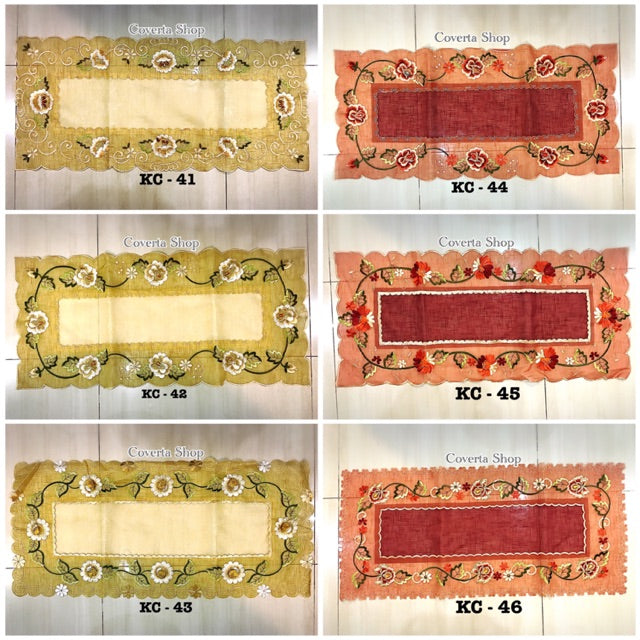 Taplak Meja Tamu Kaca Bordir 40x90cm