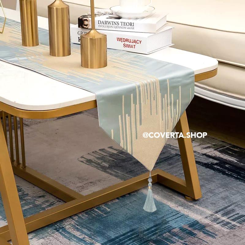 Taplak Meja Kain Panjang / Table Runner Motif Abstract Minimalis With Tassel
