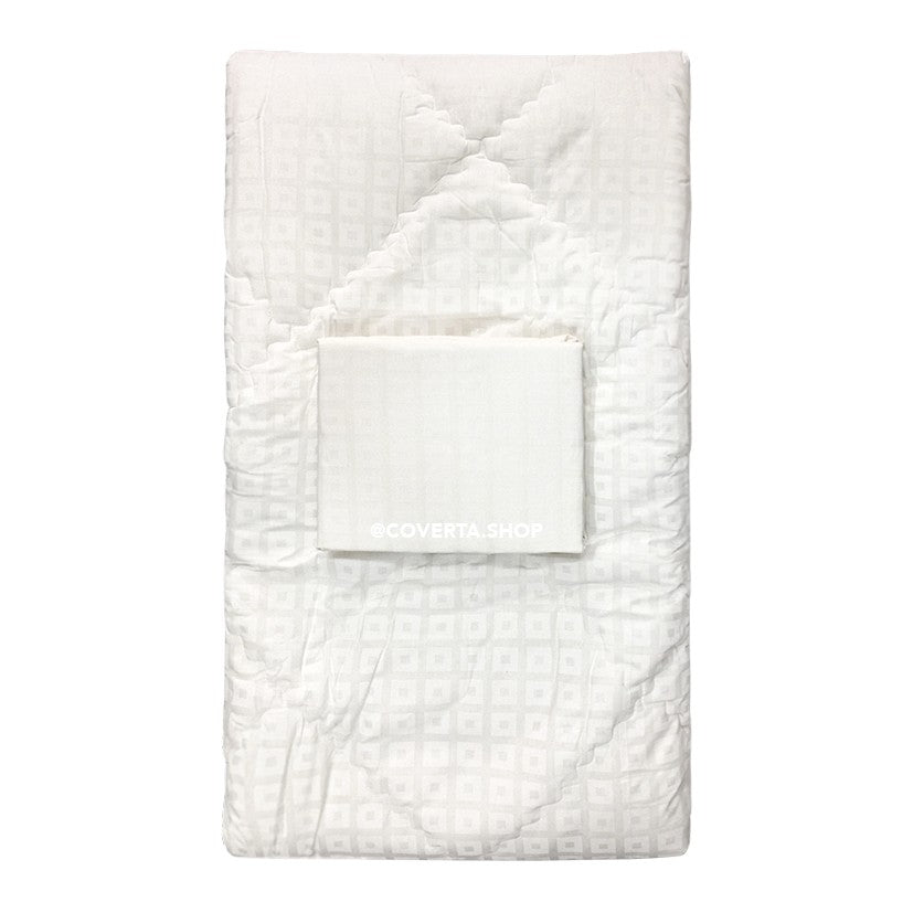 Bed Cover Set Polos Putih Motif Kotak Kecil - 180x200x30cm
