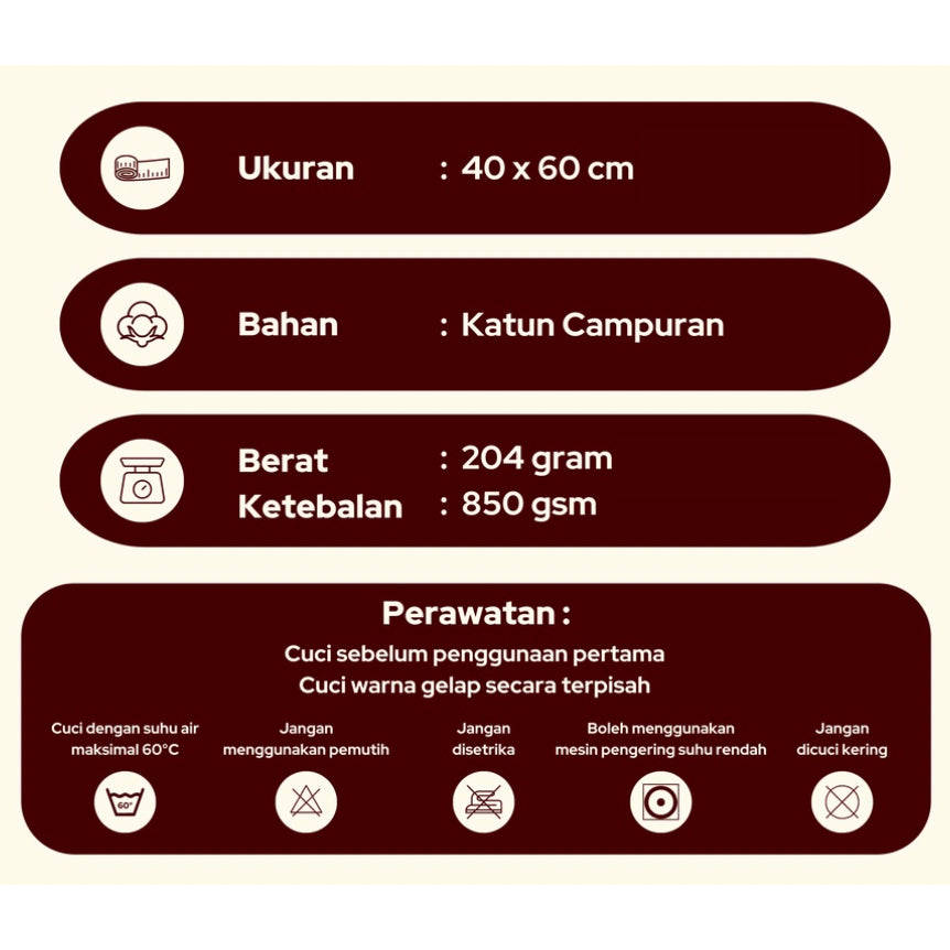 Keset Handuk Mandi Hotel Putih 40x60 cm
