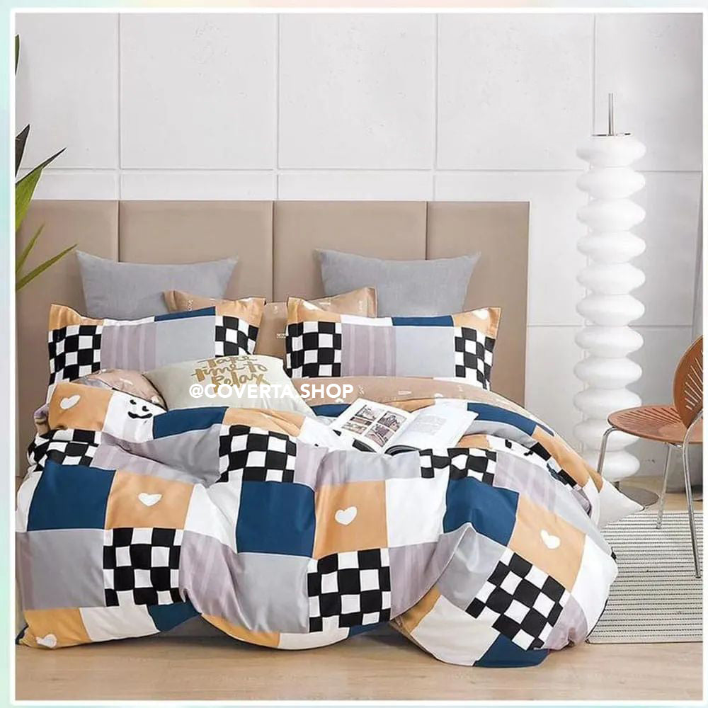 Bed Cover Set Katun Motif Minimalis 160/180/200x200x30cm