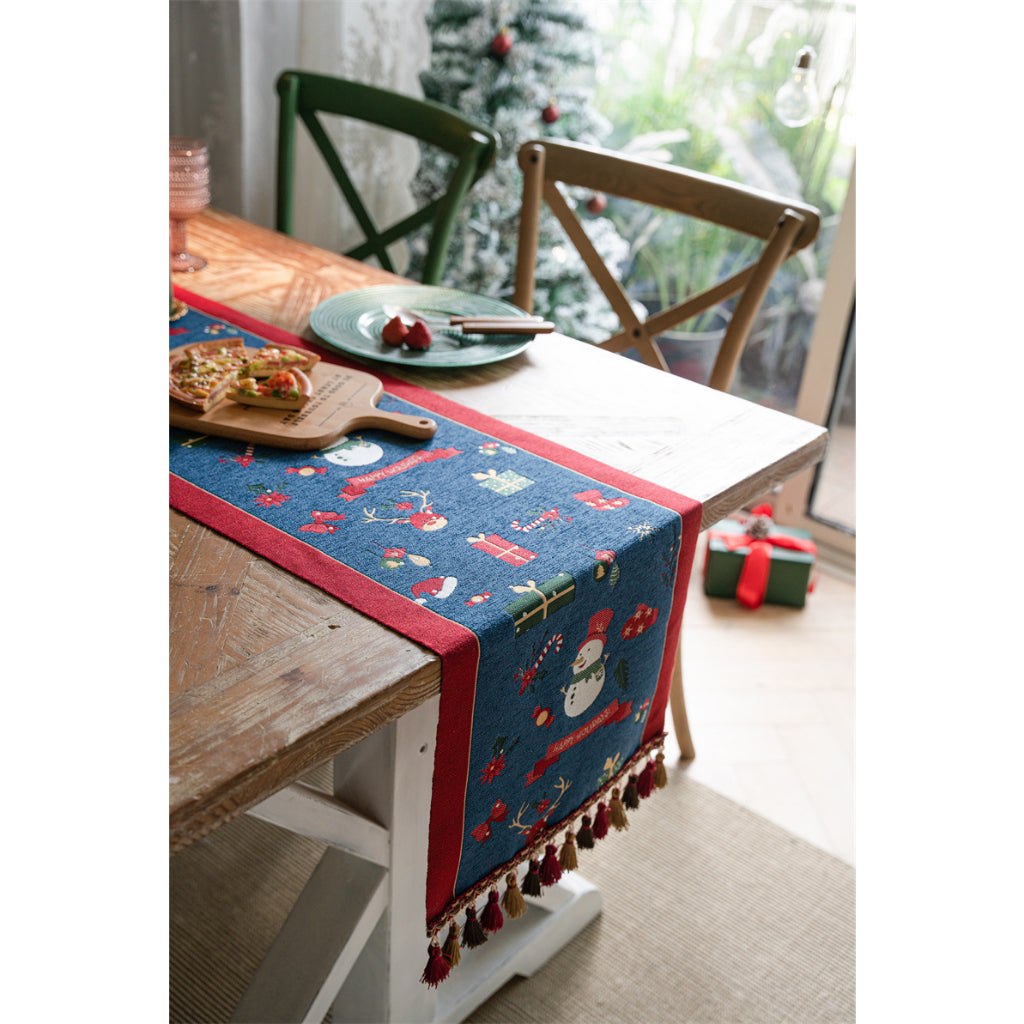 Taplak Meja Natal Premium Series Motif Snowman | Table Runner Christmas Dekorasi Natal