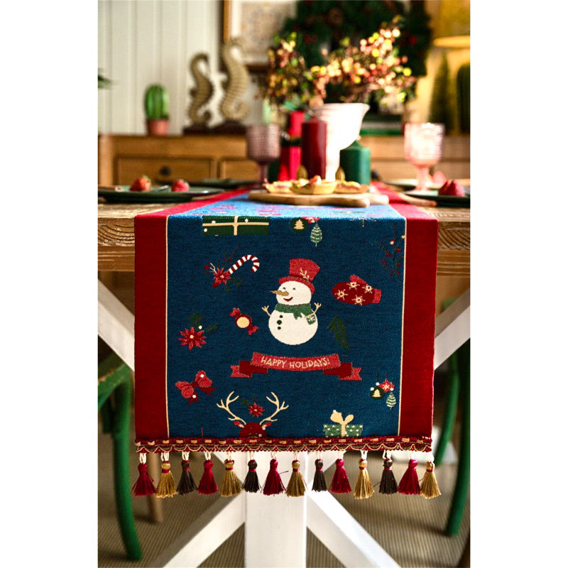 Taplak Meja Natal Premium Series Motif Snowman | Table Runner Christmas Dekorasi Natal