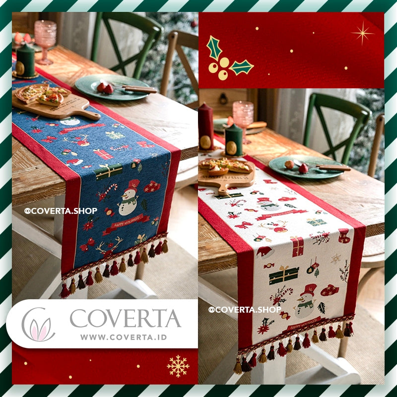 Taplak Meja Natal Premium Series Motif Snowman | Table Runner Christmas Dekorasi Natal