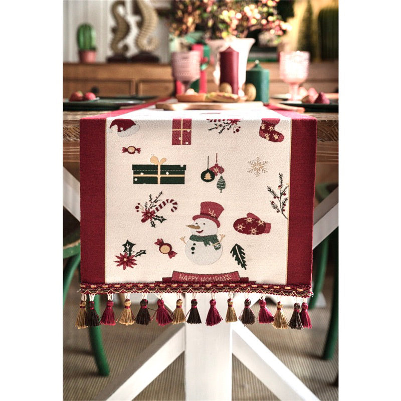 Taplak Meja Natal Premium Series Motif Snowman | Table Runner Christmas Dekorasi Natal