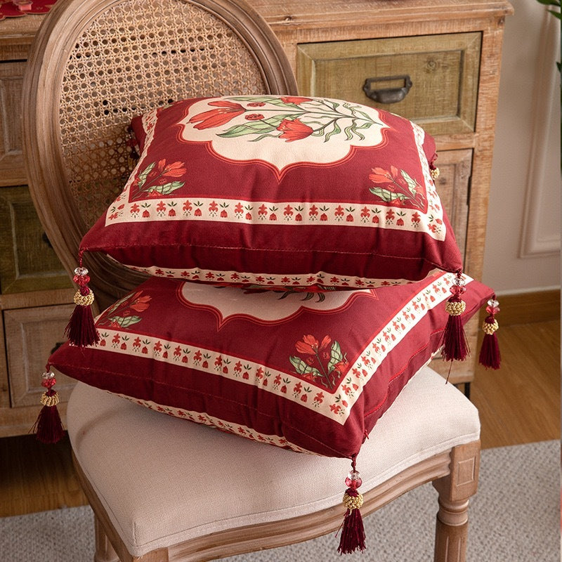 Sarung Bantal Sofa Premium Bunga Cantik Merah AMARILYS | Sarung Bantal Kursi 45x45 cm