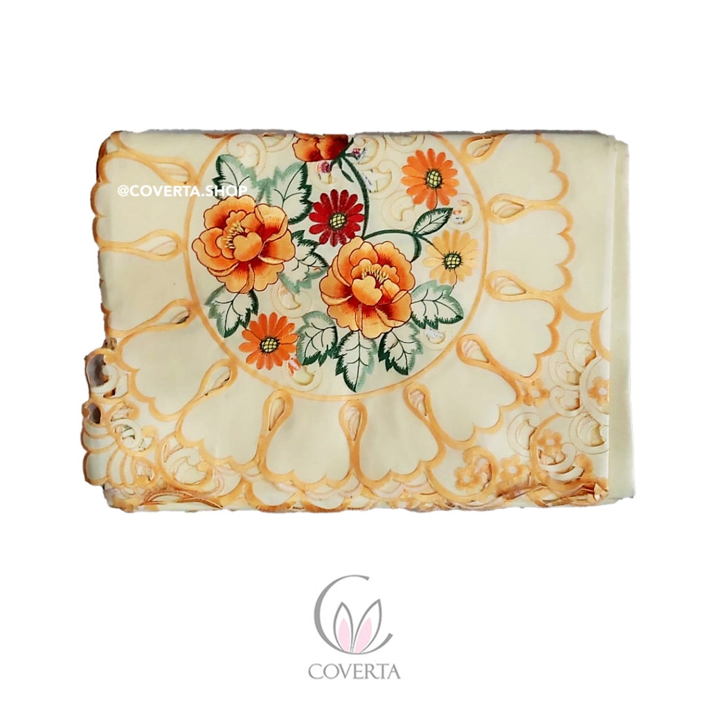 Taplak Meja Makan Bordir Yellow0604 - 6-8 Kursi - 175x220cm