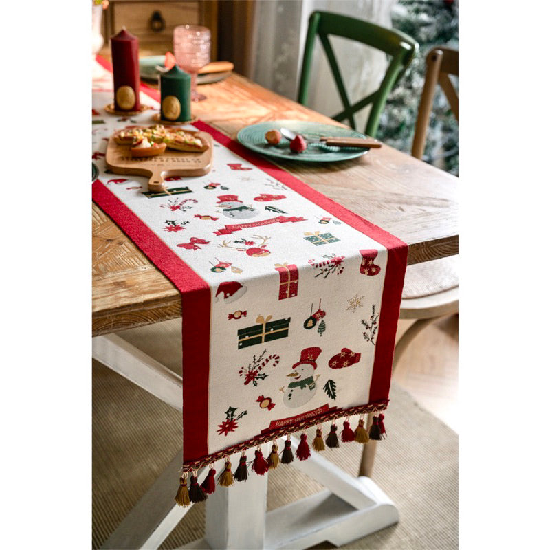 Taplak Meja Natal Premium Series Motif Snowman | Table Runner Christmas Dekorasi Natal