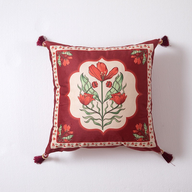 Sarung Bantal Sofa Premium Bunga Cantik Merah AMARILYS | Sarung Bantal Kursi 45x45 cm