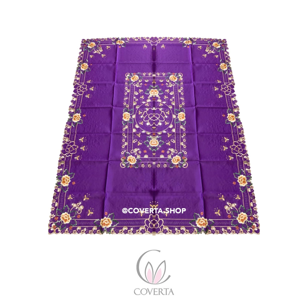 Taplak Meja Makan Bordir Purple0606 - 6-8 Kursi - 180x225cm