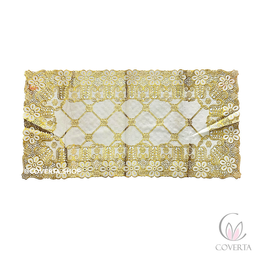 Taplak Meja Tamu Segi Panjang Plastik Gold 40x85cm