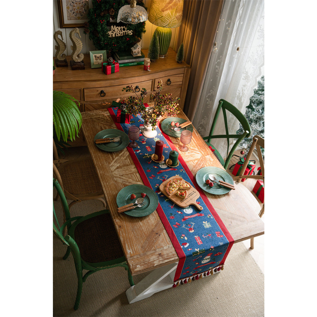 Taplak Meja Natal Premium Series Motif Snowman | Table Runner Christmas Dekorasi Natal