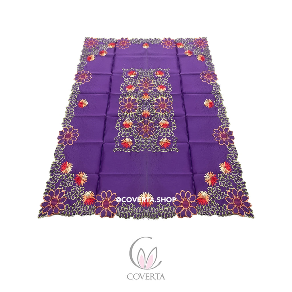 Taplak Meja Makan Kain Bordir Segi 180x225cm (6-8Kursi) - PURPLE0603