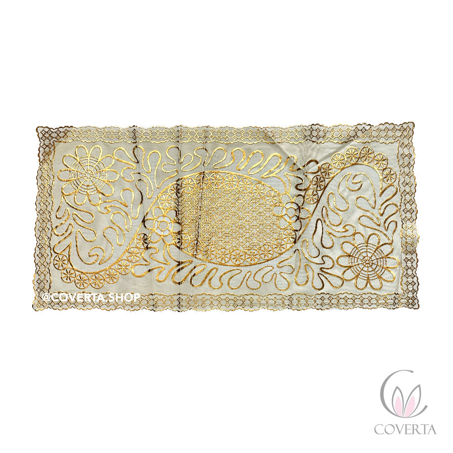 Taplak Meja Tamu Segi Panjang Plastik Gold 40x85cm