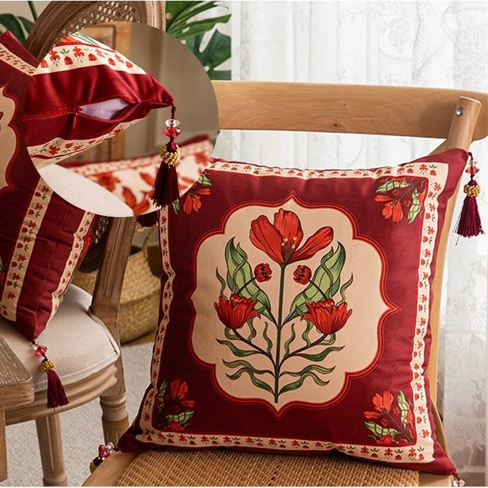 Sarung Bantal Sofa Premium Bunga Cantik Merah AMARILYS | Sarung Bantal Kursi 45x45 cm