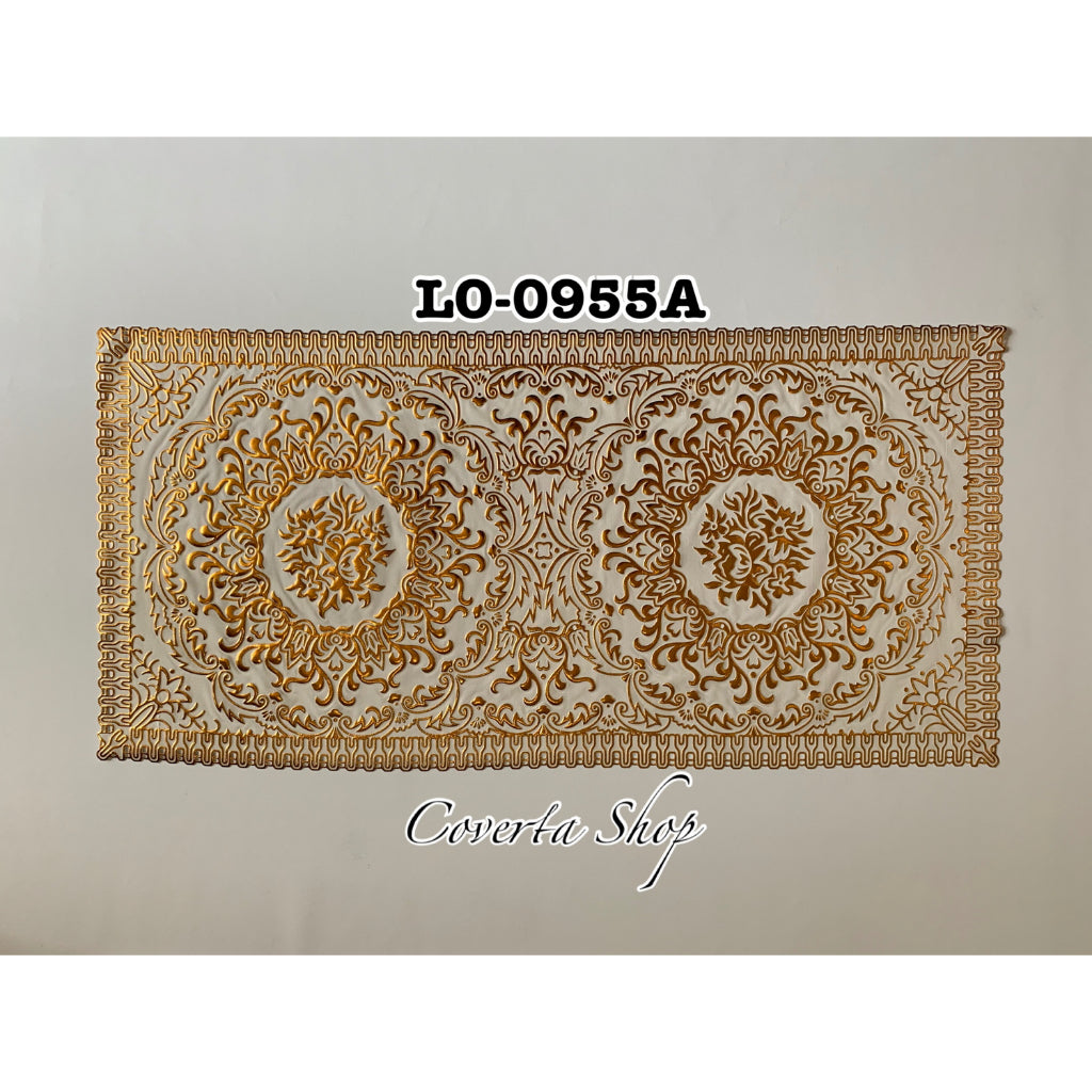 Taplak Meja Tamu Segi Panjang Plastik Gold 40x85cm