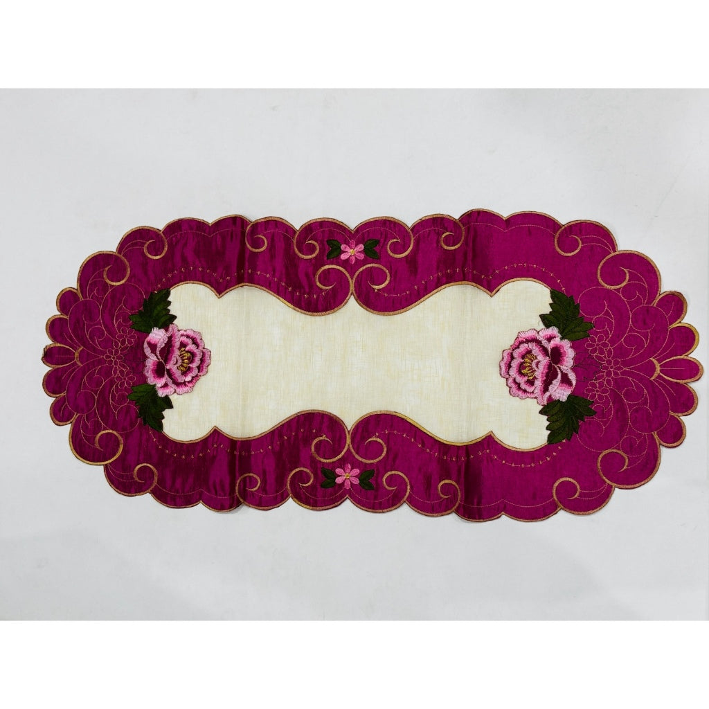 Taplak Meja Tamu Oval Bordir 40x85cm (Kode B 16-43 Oval)