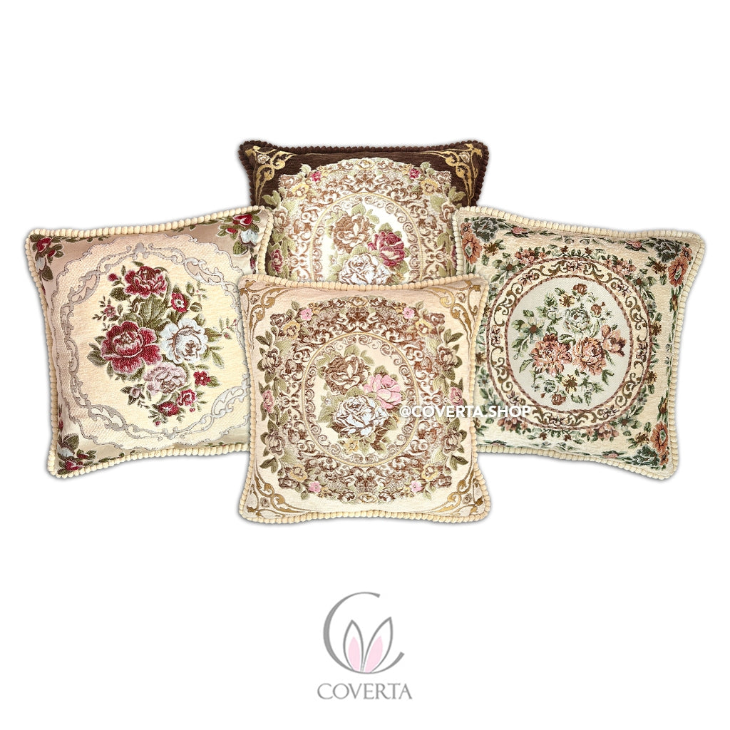 Sarung Bantal Sofa Belgian Floral Premium 45x45cm – Vintage Elegan Bahan Tebal dan Halus
